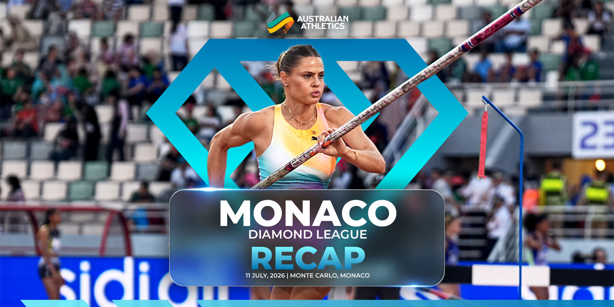 Nina Kennedy celebrating her record-breaking Monaco Diamond League victory